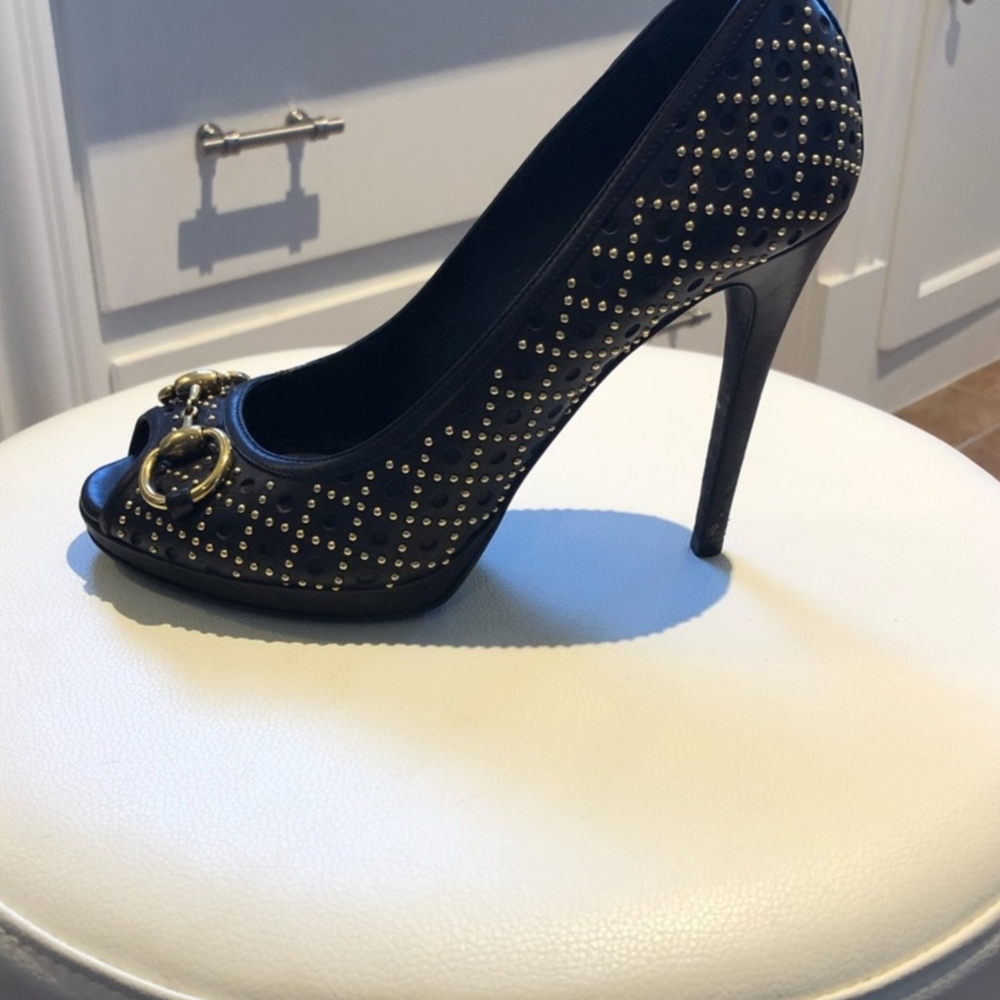 Gucci Black and Gold Studded Heels